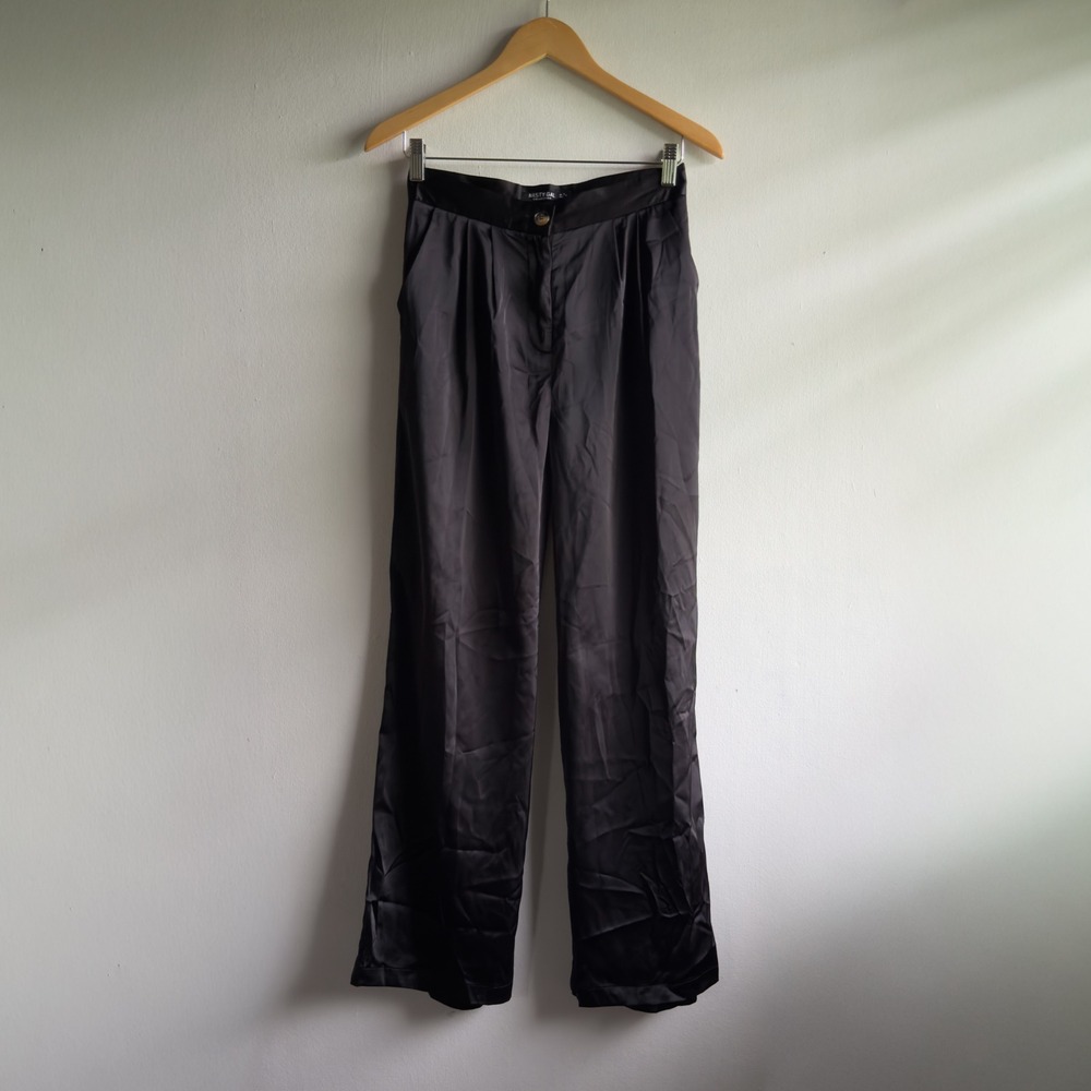 Nasty Gal Satin Wide Leg Trousers Women 4 Black High Waist Minimalist Chic